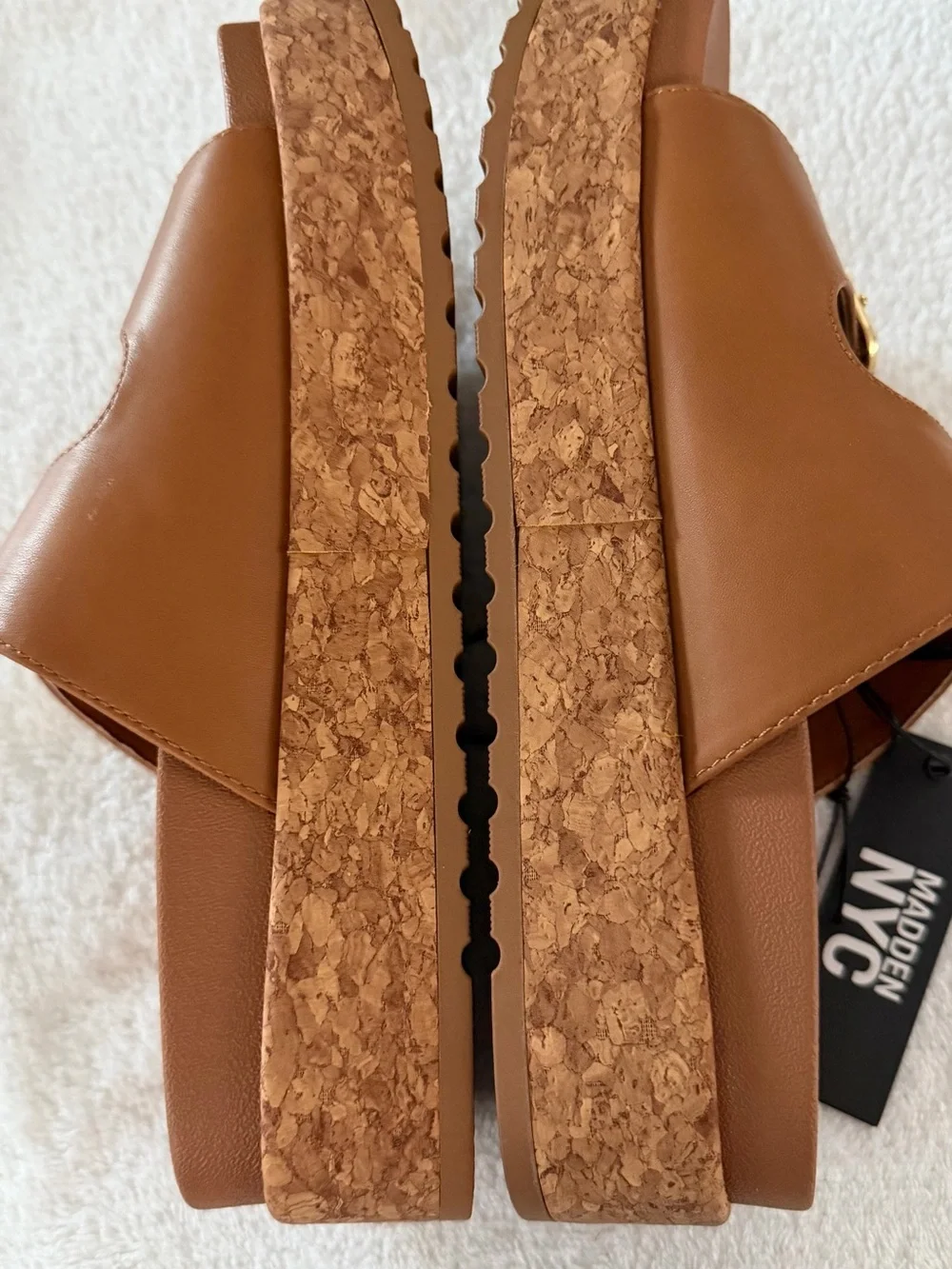 Madden NYC Brown Cork Platform Slide Buckle Stylish Comfy Sandals Shoes 7.5